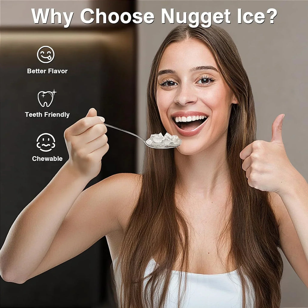 Nugget Ice Makers Countertop, Pebble Ice Machine with Chewable Pellet Ice, 34Lbs/24H, Self-Cleaning, Sonic Ice, One-Click Operation, for Kitchen,Office Stainless Steel Black - image 4
