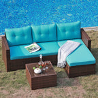 JOIVI 3 Pieces Patio Conversation Set, PE Wicker Rattan Outdoor Furniture Set, 2 Ways Small Sectional Sofa, Tempered Glass Coffee Table, Silver-Gray - image 46