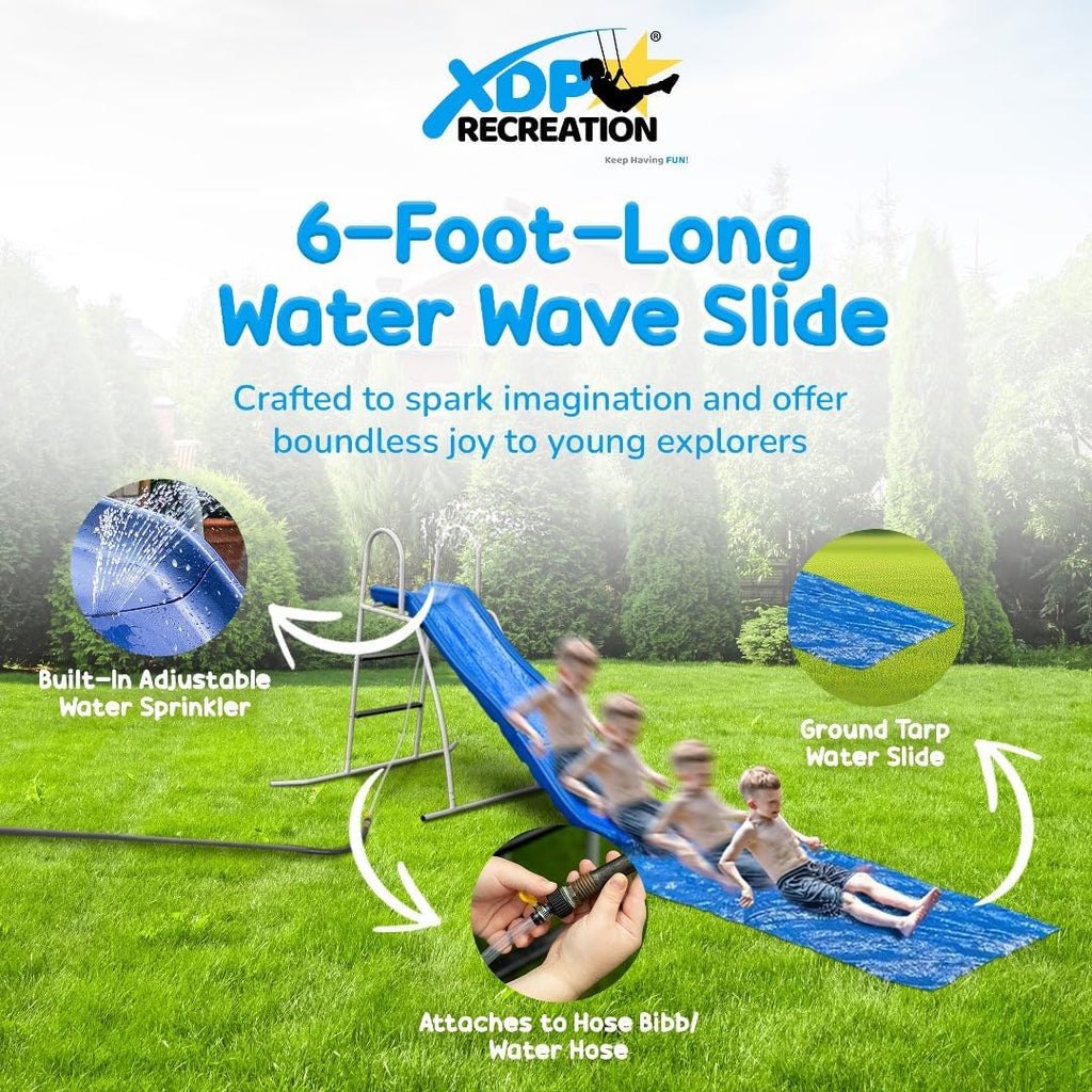 XDP Recreation 6 Foot Water Wave Slide with Built In Adjustable Sprinkler, Freestanding with Ground Pad and Hose Extension for Lawn Fun, Ages 3 to 8 - image 13