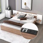 Natural Queen Size Platform Bed with Headboard, Storage Drawers, Shelves, USB Ports, and Outlets - image 2
