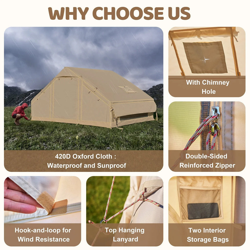 2025 6 Person Inflatable Camping Tent with Pump, 10ft x7ft Glamping Family Tent Easy Setup 4 Season Waterproof Windproof Outdoor Blow Up Tent Luxury Oxford Cabin with Mesh Windows & Doors sgtnighsdesigns - image 5