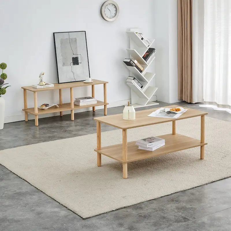 39-Inch Coffee Table with Two-Tier Design and Rubberwood Legs - image 6