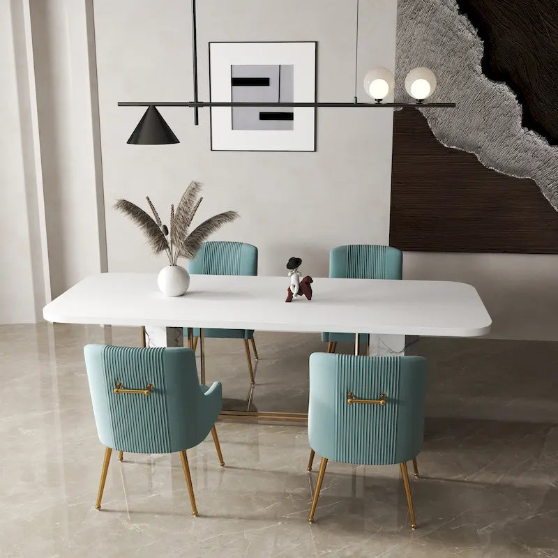 SEYNAR Set of 4 Modern Glam Boucle Velvet Dining or Vanity Chairs with Rear Handle - image 6