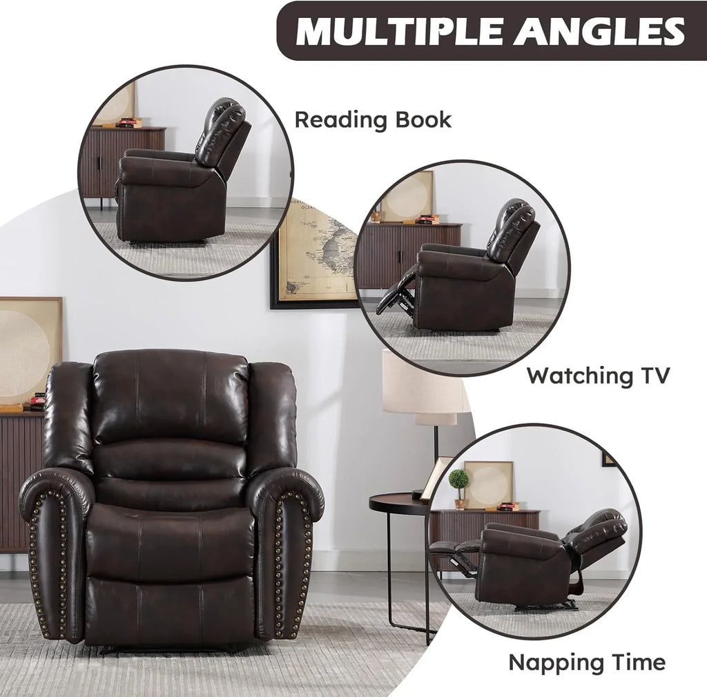 CANMOV Leather Recliner Chair, Classic and Traditional Manual Recliner Chair with Comfortable Arms and Back Single Sofa for Living Room, Nut Brown - image 39