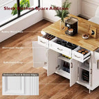 Large Kitchen Island with Wood Drop Leaf, Embossed Texture Rolling Kitchen Cart wDoors and Drawers wStorage for Kitchen, White - image 8