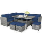 7 Pcs Rattan Patio Dining Furniture Sectional Sofa Set with Dining Table, Ottomans & Cushions - image 24