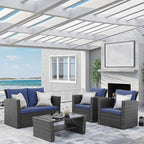 Wisteria Lane 4 Piece Outdoor Patio Furniture Sets, Wicker Conversation Set for Porch Deck, Grey Rattan Sofa Chair with Cushion Blue - image 24