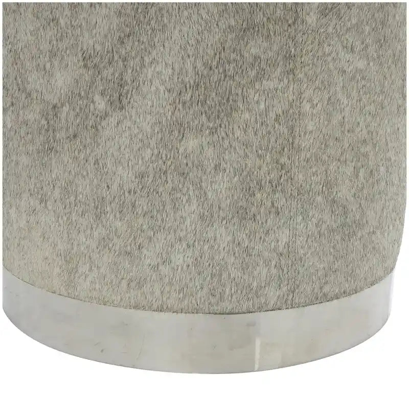 Gray Leather Patchwork Living Room Stool with Silver Metal Base - Roche River Decor - image 9