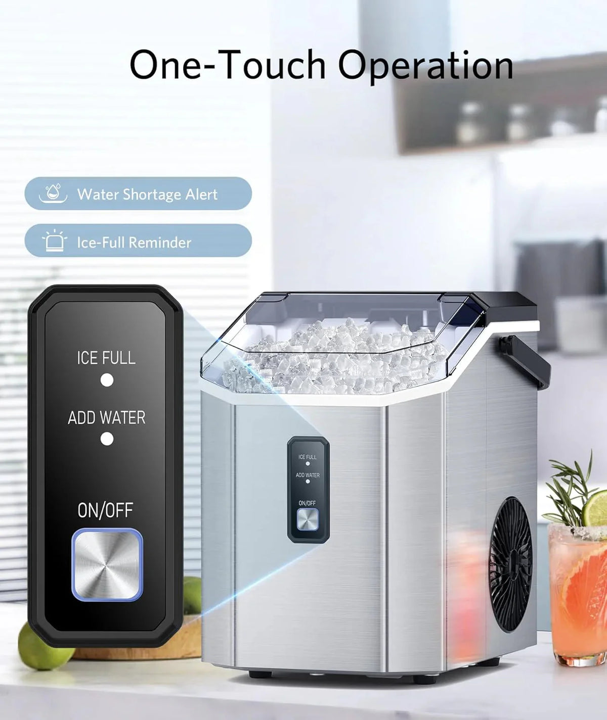 Nugget Ice Makers Countertop, Pebble Ice Makers with Soft Chewable Ice, Ready in 6 Mins, 35lbs/24H, One-Click Operation, Self Cleaning, Portable Ice Maker Machine for Home/Kitchen/RV/Camping - image 5