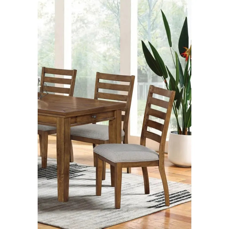 Set of 2 Walnut and Light Gray Ladder Back Side Chairs - image 3