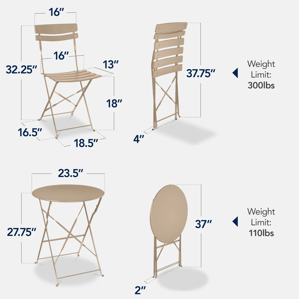 Best Choice Products 3-Piece Small Bistro Set, Folding Patio Furniture Set of 2 Chairs and Table - Black - image 165