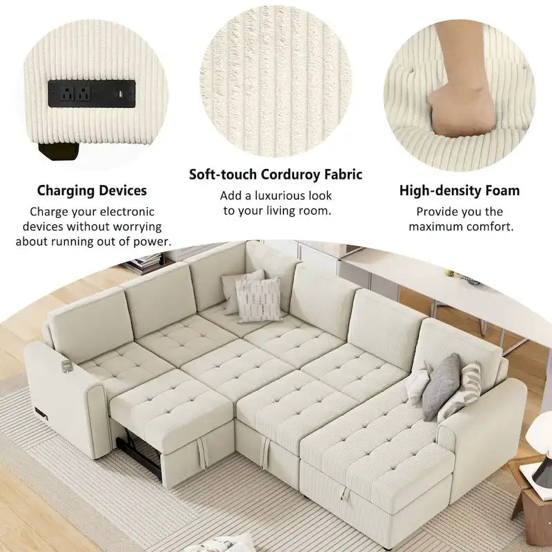 Roomfitters U-Shaped Sectional Sofa with Pull-Out Bed, Storage Chaise Lounge, and Integrated Charging Ports for Living Room - image 28