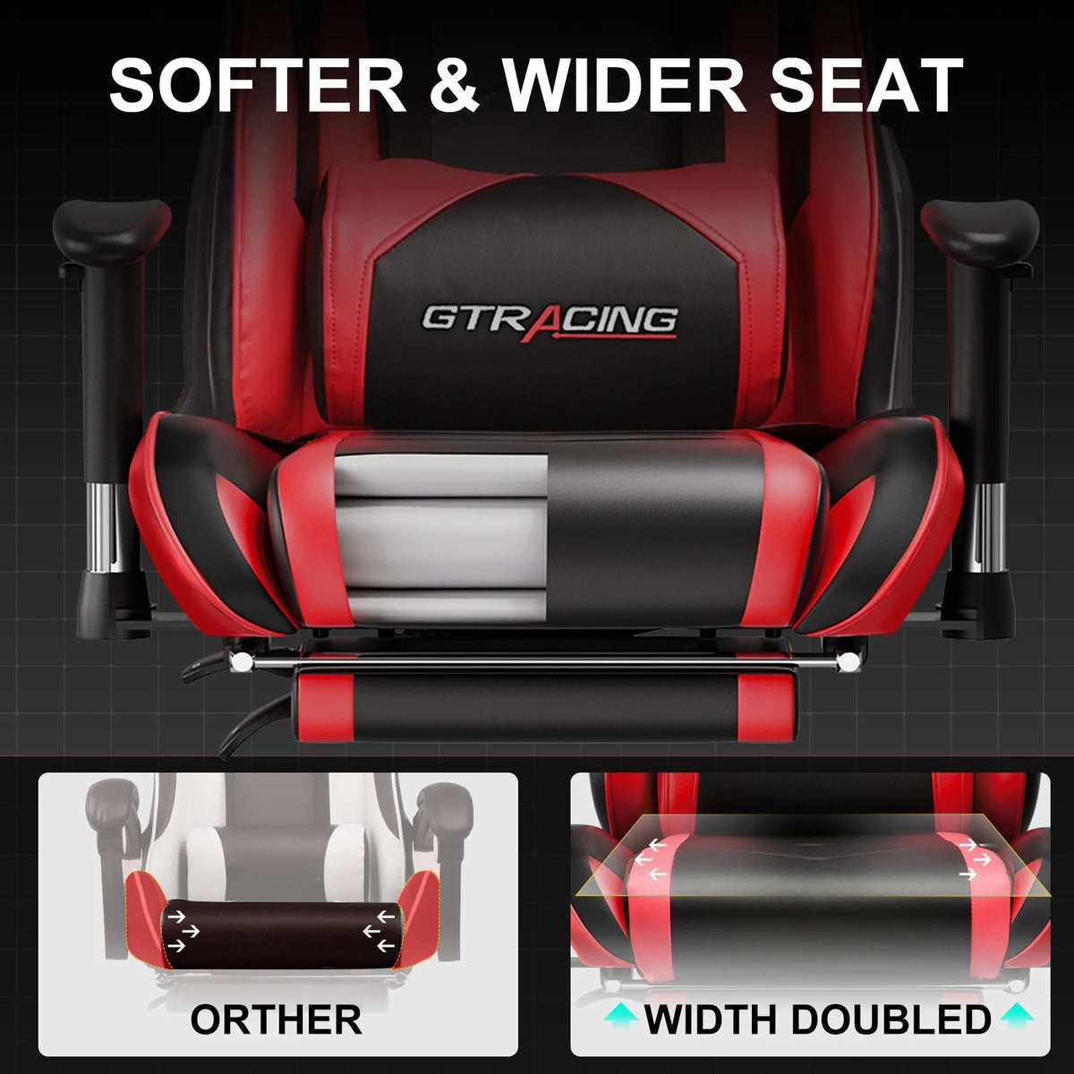 GTRACING Gaming Chair, Ergonomic Office Desk Chair with Lumbar Support, PU Leather, Footrest & Adjustable Headrest, Red - image 8