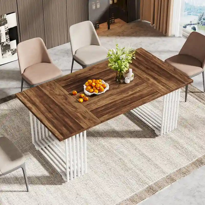 Modern Dining Table with Rectangular Top and Metal Base for 6 to 8 Seating - image 12