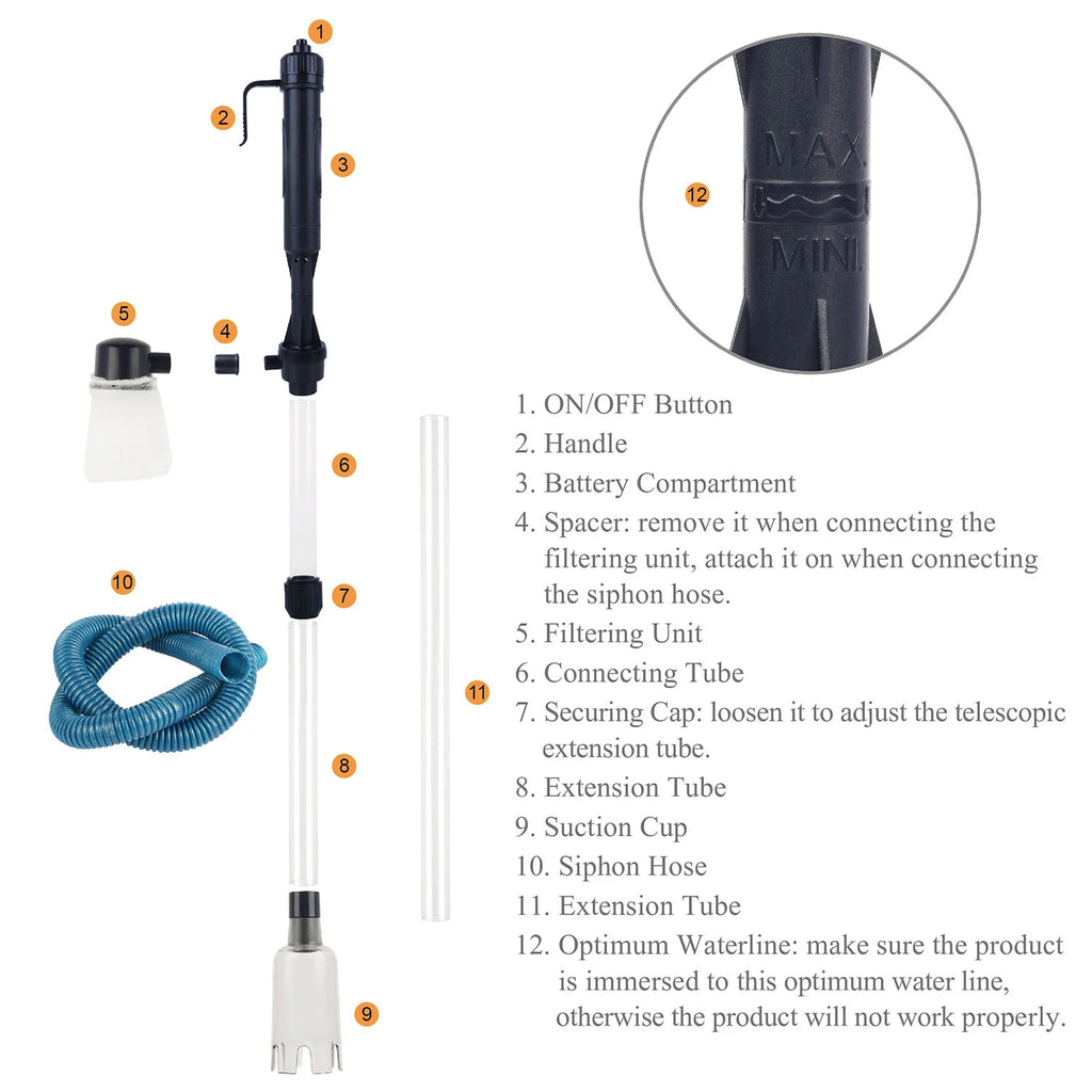 Battery Operated Aquarium Vacuum Gravel Cleaner Portable Fish Tank Cleaner Siphon Pump - image 6