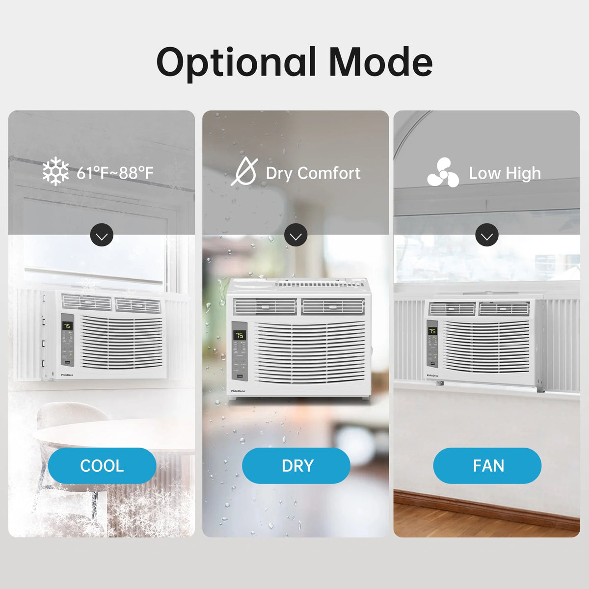 Philodeco 6000 BTU Window Air Conditioner Cool to 250 Sq Ft Intelligent, LED, Remote Control, Easy to Clean Filter - image 2