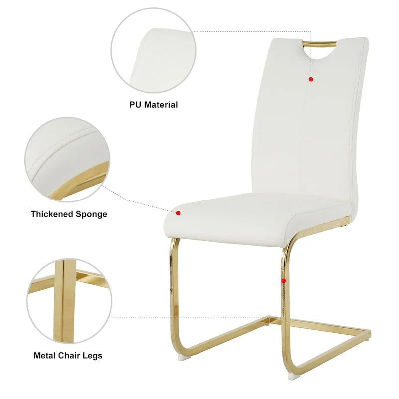 4-Piece Modern Faux Leather Dining Chair Set with Gold Metal Legs and Padded Seats - image 5