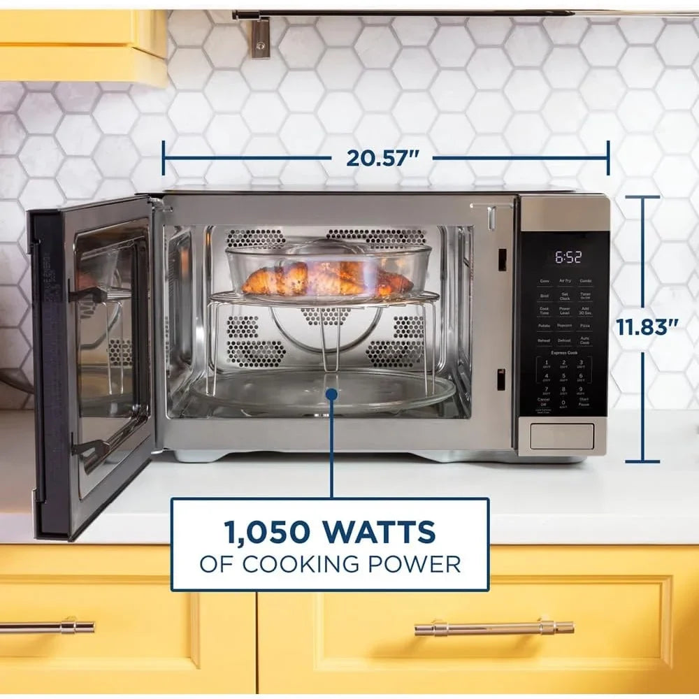 Open Box GE 3-in-1 Microwave Oven, 1,050 Watts Air Fryer, Broiler and Convection Mode, Child-Lock Technology, Kitchen Essentials for The Countertop or Dorm Room, 1.0 Cu. Ft., Stainless Steel - image 2