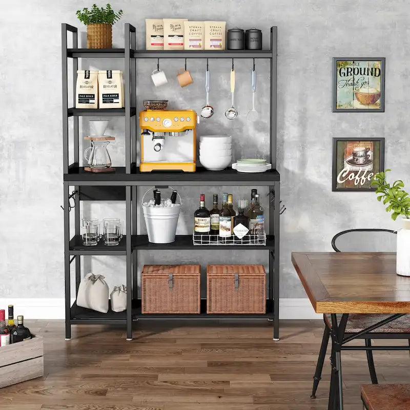 43-Inch Kitchen Bakers Rack with Microwave Stand - 5-Tier Utility Storage Shelf and 10 Hooks for Kitchen and Living Room - image 12