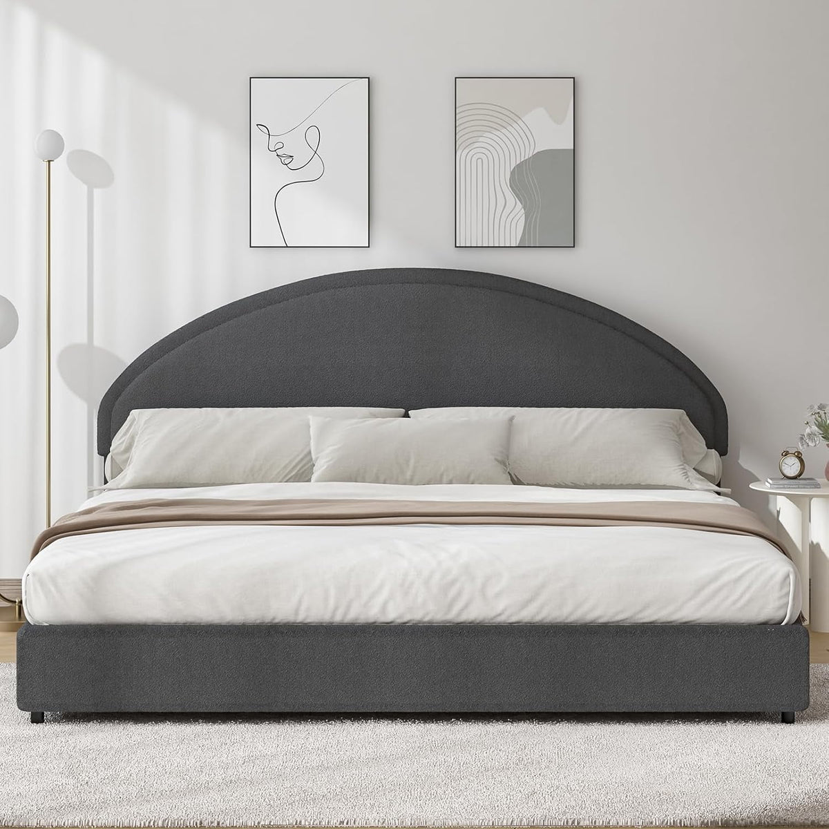 4 EVER WINNER Queen Size Bed Frame, Boucle Upholstered Bed Frame with Headboard, White Queen Bed Frame, White - image 20