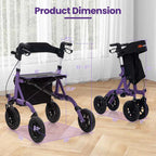 Foldable Rolling Walker with 9.5" All Terrain Pneumatic Wheel, Heavy Duty Height Adjustable Rollator Walker with Seat for Seniors - image 10
