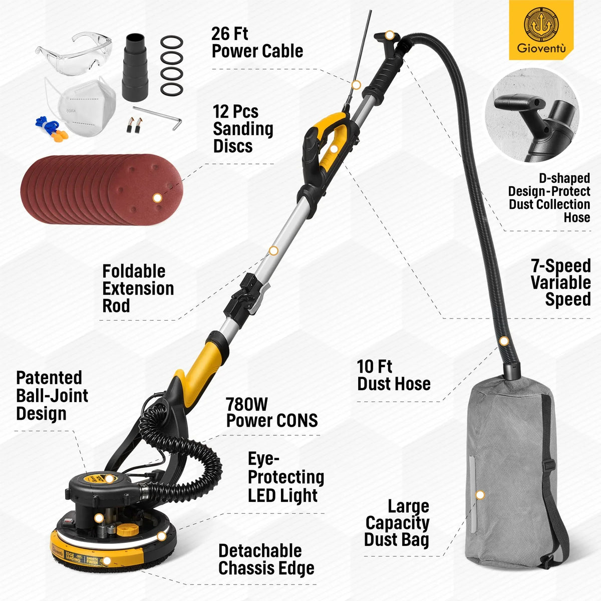 Giovent Electric Drywall Sander with Vacuum for Popcorn Ceiling - image 3