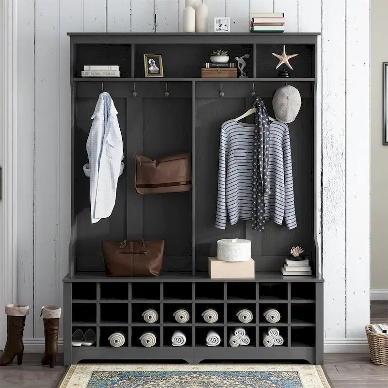 Merax Versatile Hall Tree with Hooks, Shelves, and 24 Shoe Storage Cubbies - image 9