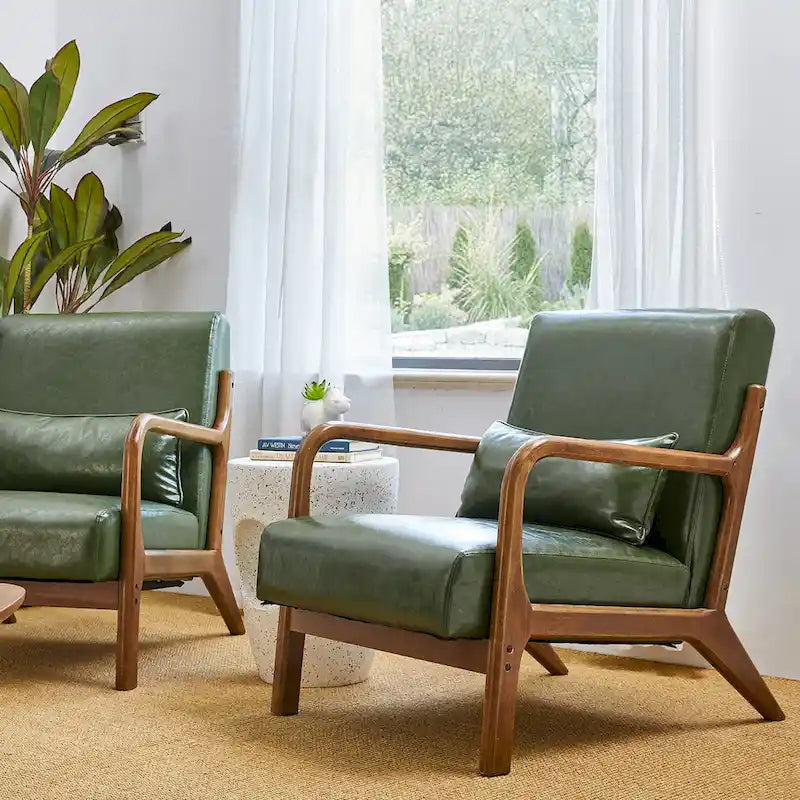 Glitzhome Set of 2 Mid-Century Modern PU Leather Accent Chairs - 30.75H with Cushions (25.75W x 33.75D) - image 9