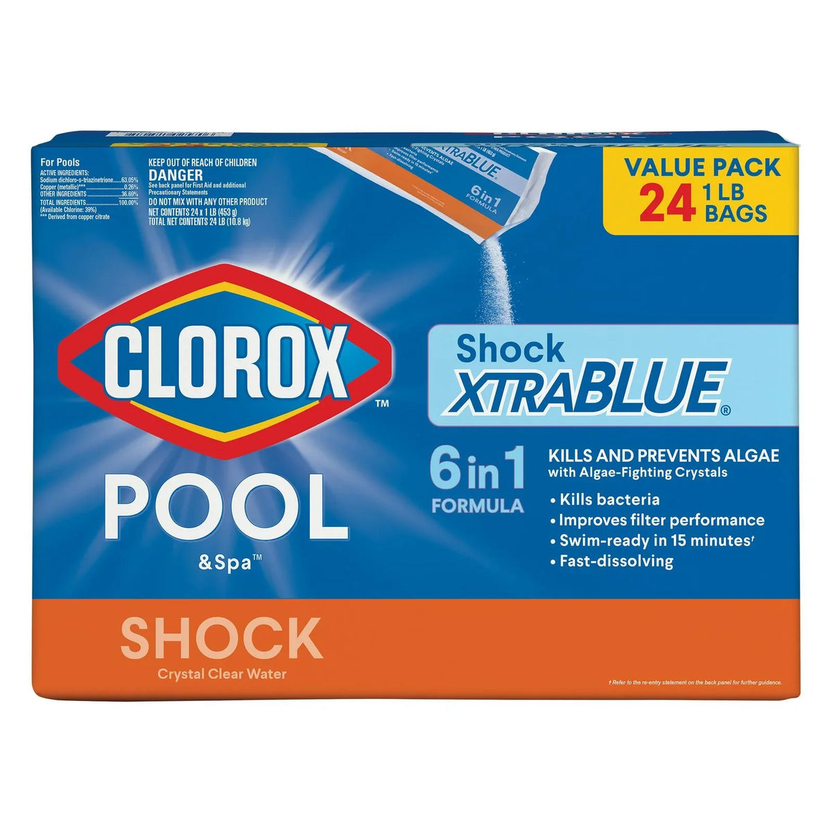 Pool Spa Hot Tub XtraBlue Shock Algaecide Treatment 1lb Bag Case 24 Pack - image 1
