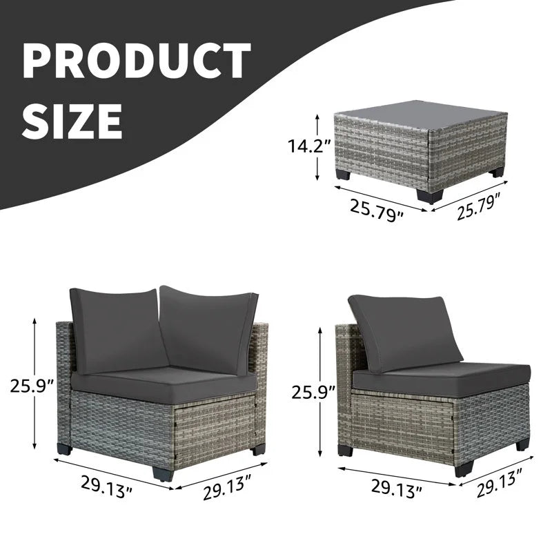 Ainfox 7 Pcs Outdoor Patio Furniture Sofa Set on Sale, Grey Rattan Grey Cushion - image 14