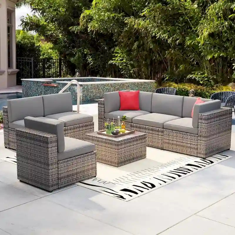 7 Pieces Outdoor Patio Furniture Sets Wicker Sectional Sofa PE Rattan Conversation Sets with Cushions - image 2