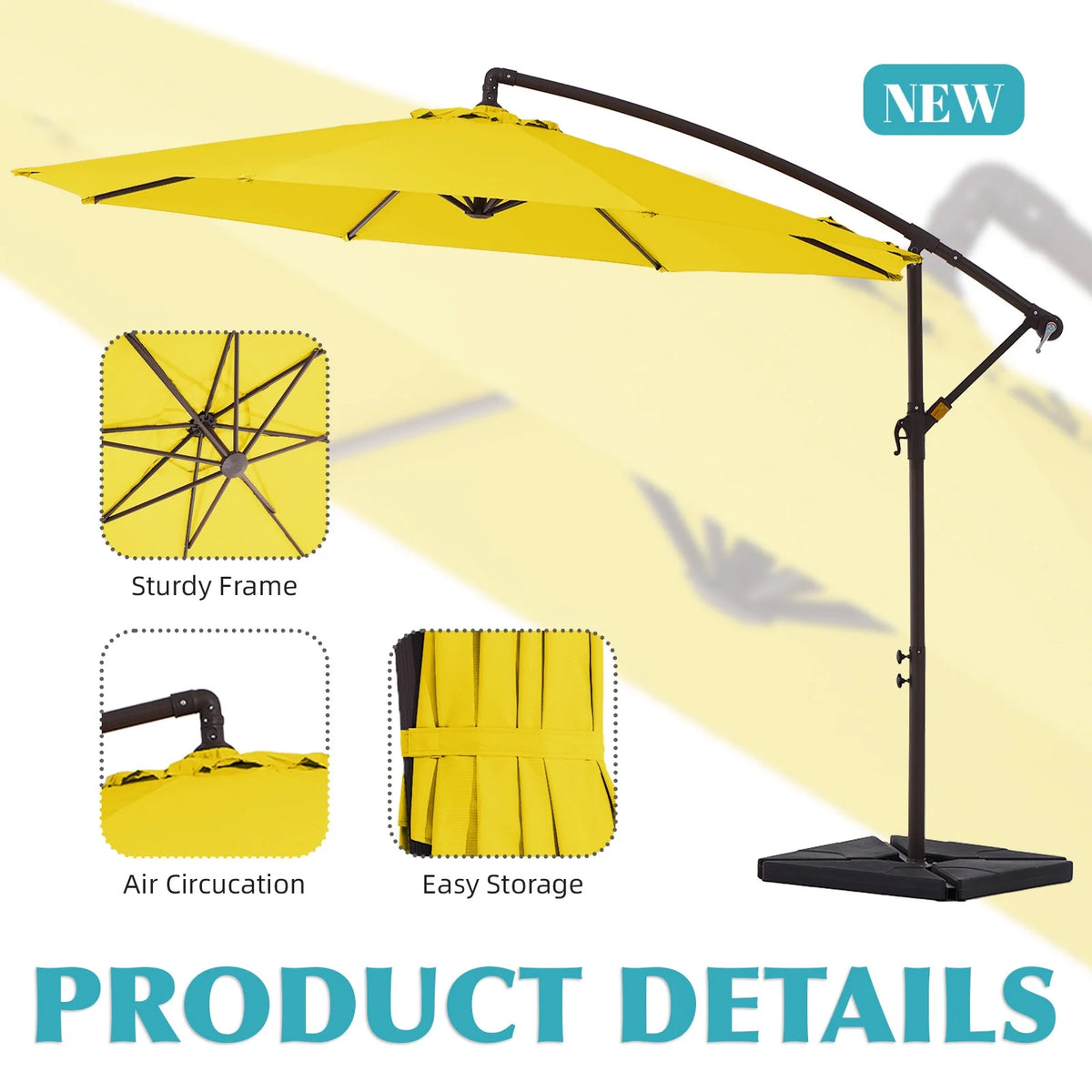 JUSTLET 10ft Heavy Duty Patio Hanging Offset Cantilever Patio Umbrella W/ 4-Piece Base Included Included, Beige - image 46