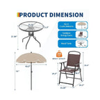 6 Pieces Outdoor Dining Set With Umbrella, Patio Table and 4 Folding Chairs With Umbrella, Garden Patio Furniture Set With Umbrellas, Tempered Glass Top Dining Table - image 20