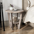 COZAYH Set of 2 Rustic Farmhouse End Tables with Storage Shelf - Vintage Grey French Country Accent Side Tables - image 9