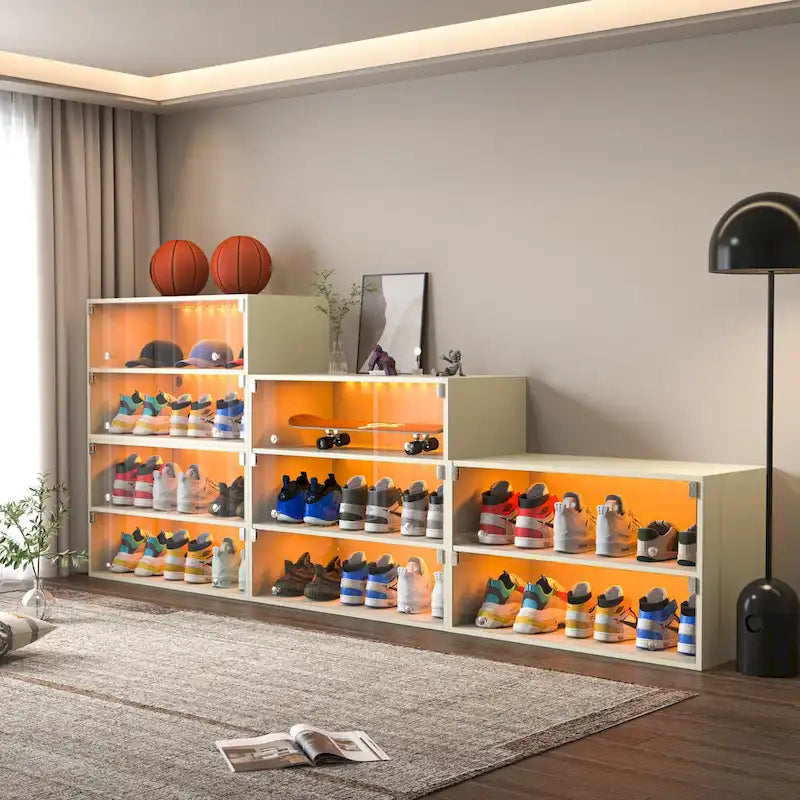 LED-Illuminated Glass Door Shoe Storage Cabinet for Sneakers - image 10