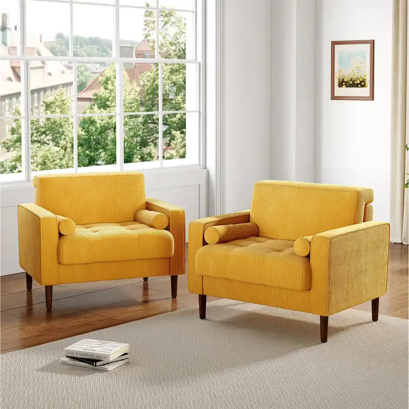 Set of 2 Modern Wide Armchairs in Corduroy - Accent Chairs - image 17