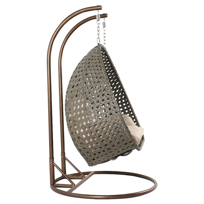 LeisureMod 2 Person Hanging Egg Chair with Stand - Outdoor/Indoor Rattan Wicker Patio Swing Hammock Lounger with Cushions - image 14