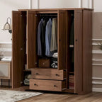 Freestanding 4-Door Wardrobe Armoire with 2 Drawers and Hanging Rods for Clothes Storage - image 2