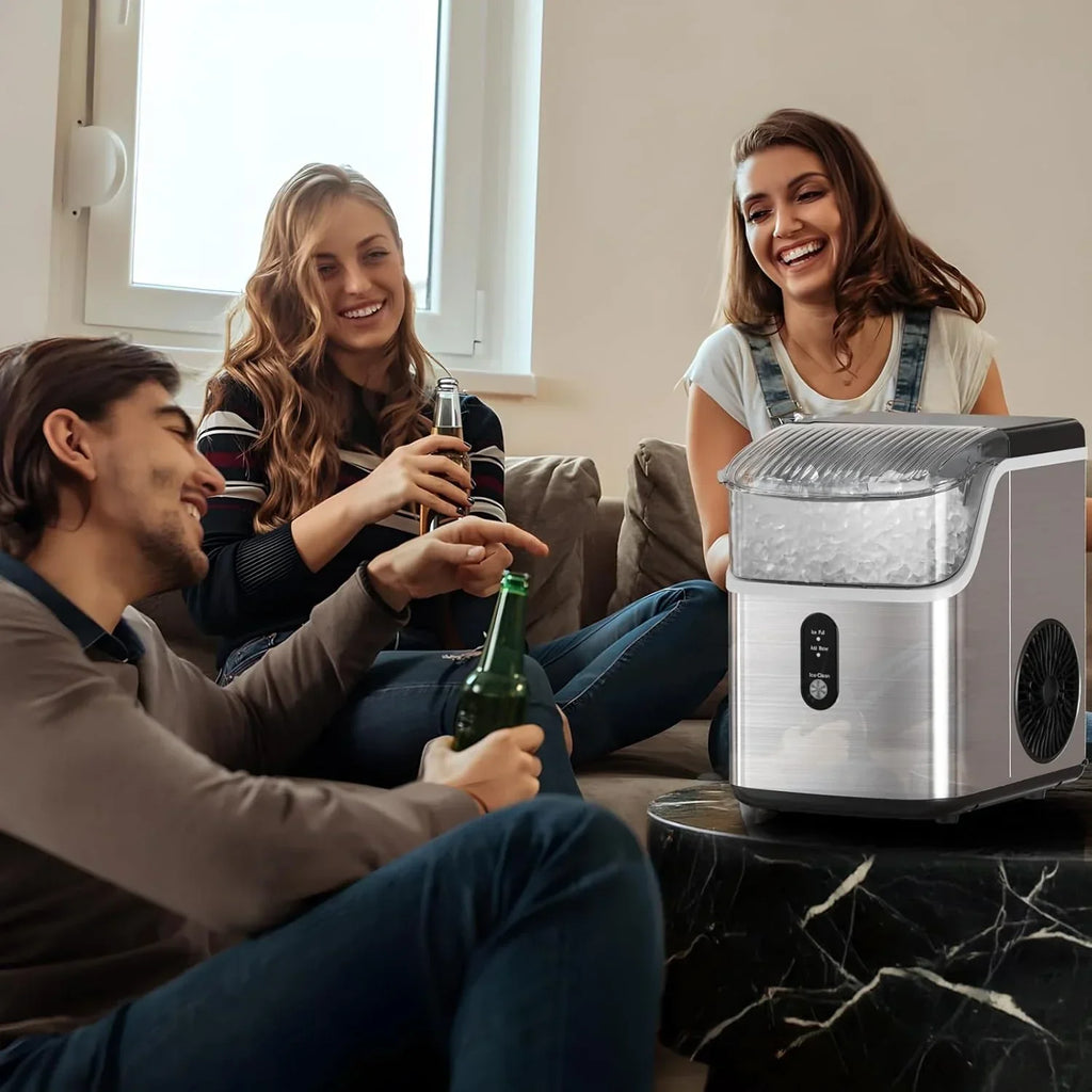 Nugget Ice Makers Countertop, Pebble Ice Machine with Chewable Pellet Ice, 34Lbs/24H, Self-Cleaning, Sonic Ice, One-Click Operation, for Kitchen,Office Stainless Steel Black - image 9