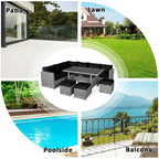 7 Pcs Rattan Patio Dining Furniture Sectional Sofa Set with Dining Table, Ottomans & Cushions - image 67