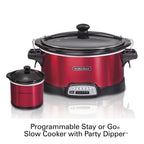 Hamilton Beach Stay or Go Programmable Slow Cooker with Party Dipper, 7 Quart Capacity, Removable Crock, Red, 33478 - image 2