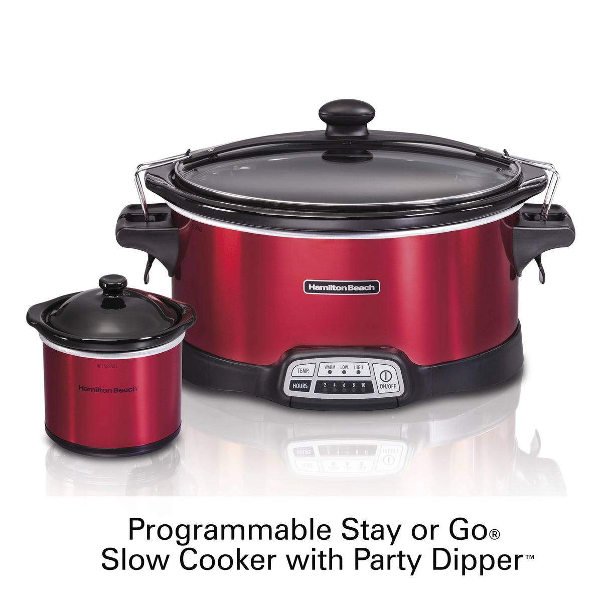 Hamilton Beach Stay or Go Programmable Slow Cooker with Party Dipper, 7 Quart Capacity, Removable Crock, Red, 33478 - image 2