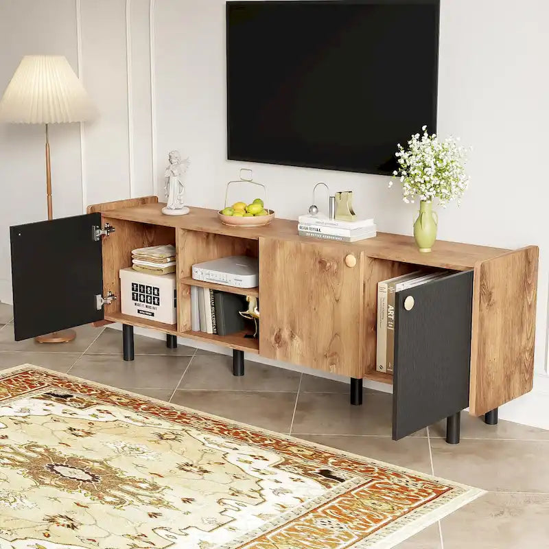 Mid-Century Modern TV Stand with 3 Cabinets - Media Console for TVs up to 70 inches, Stylish Entertainment Center with Storage for Living Room - image 7