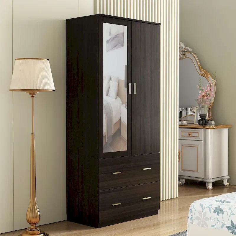 Modern Wardrobe Armoire with Mirror Door Hanging Rod and Drawers - image 2