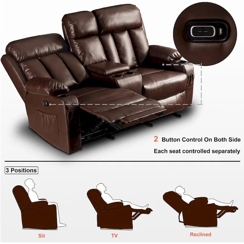 MCombo Faux Leather Electric Reclining Sofa with Heat and Massage - Models 6095/6075/6077 - image 33