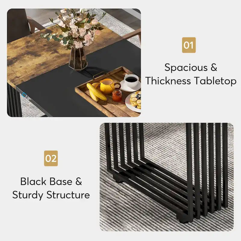 Modern Dining Table with Rectangular Top and Metal Base for 6 to 8 Seating - image 22