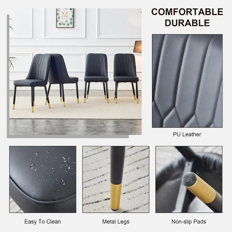 Contemporary Set of 4 Faux Leather Dining Chairs with Cushioned Backrests and Metal Legs – Ideal for Dining Rooms, Living Rooms, and Bedrooms - image 18