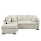 82.6" L-Shaped Sectional Sofa Bed with Pull-Out Feature, USB Ports, Power Sockets, and Movable Storage Ottoman - Bei - image 13