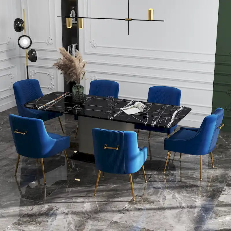 SEYNAR Set of 6 Modern Glam Boucle Velvet Dining or Vanity Chairs with Rear Handle - image 4