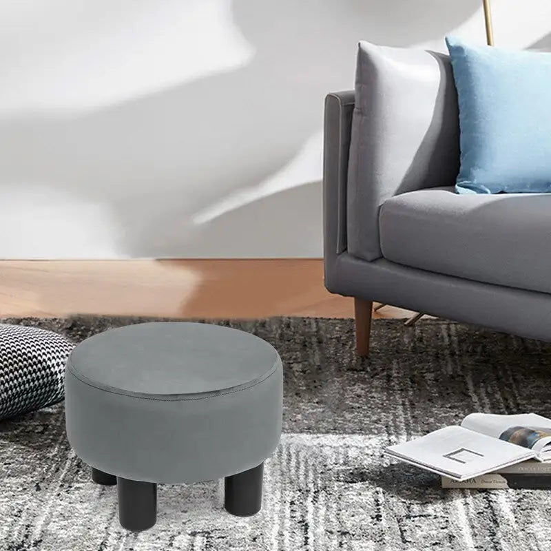Adeco Modern Velvet Round Ottoman Footrest Stool with Padded Seat - image 2